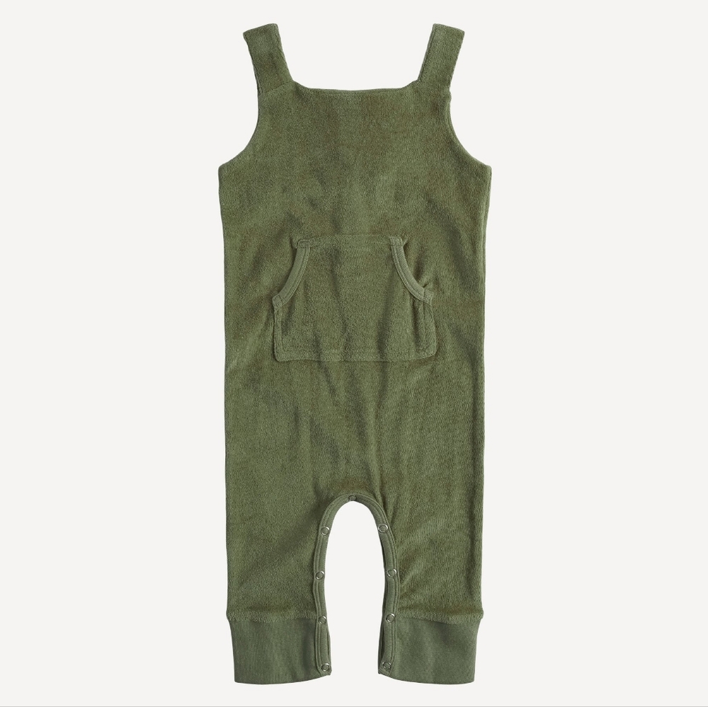 EUC 6-12M Kate Quinn Organics Cotton Velour Overalls Burnt Olive Green Velvet